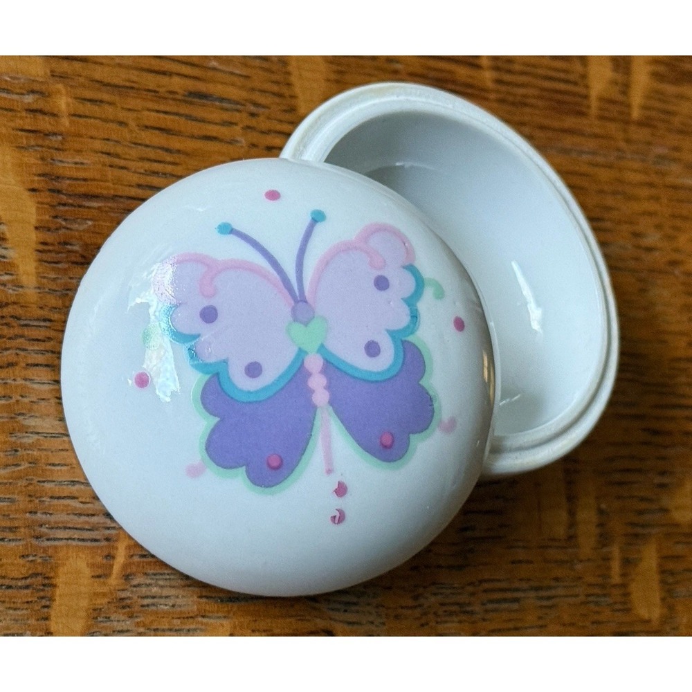 Vintage 1989 Lillian Vernon Porcelain‎ Trinket Box Butterfly Retro Kitsch 80s